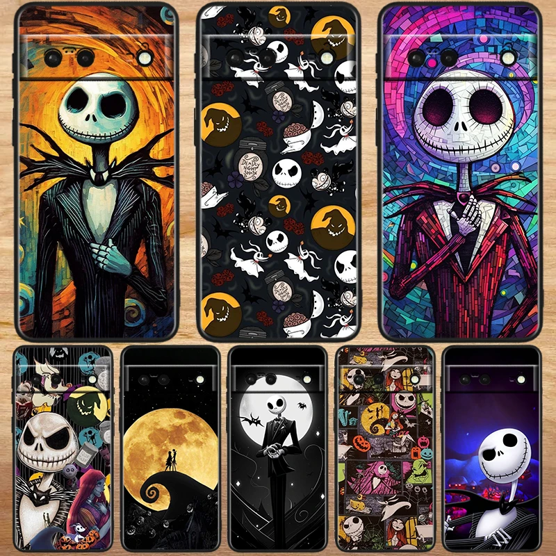 

Disney Jack Skellington Anime For Google Pixel 8 7A 7 6A 6 5A 5 5XL 4A 4XL 4 Pro 5G Shockproof Soft TPU Black Phone Case