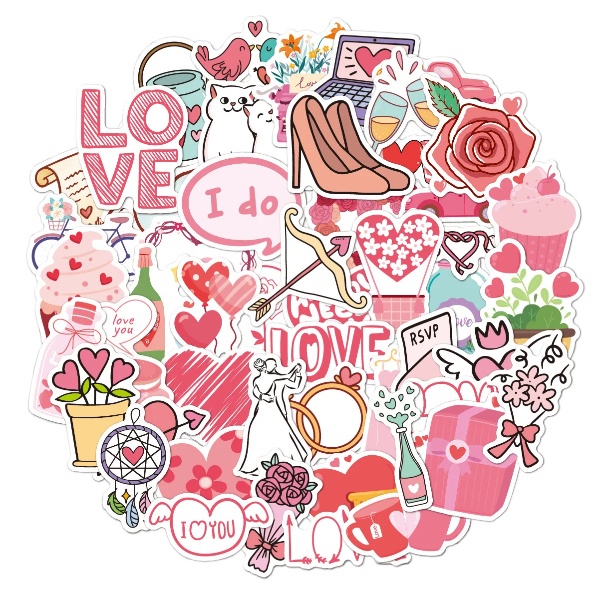 100PCS Colorful  Love Hearts Stickers For Decoration Planner Phone Case Scrapbook Journals Decoration Suitcase Helmet Stickers