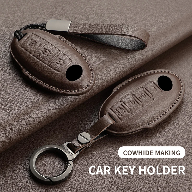 

For Nissan Versa Note Leaf Patrol Rogue XTrail T32 T31 Qashqai J11J10 Kicks Tiida Pathfinder Leather Car Key Case Protection Bag