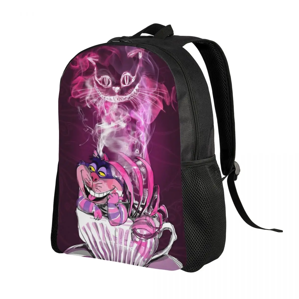 Customized Cheshire Cat Backpacks Men Women Basic Bookbag for School College Alice In Wonderland Cartoon Bags