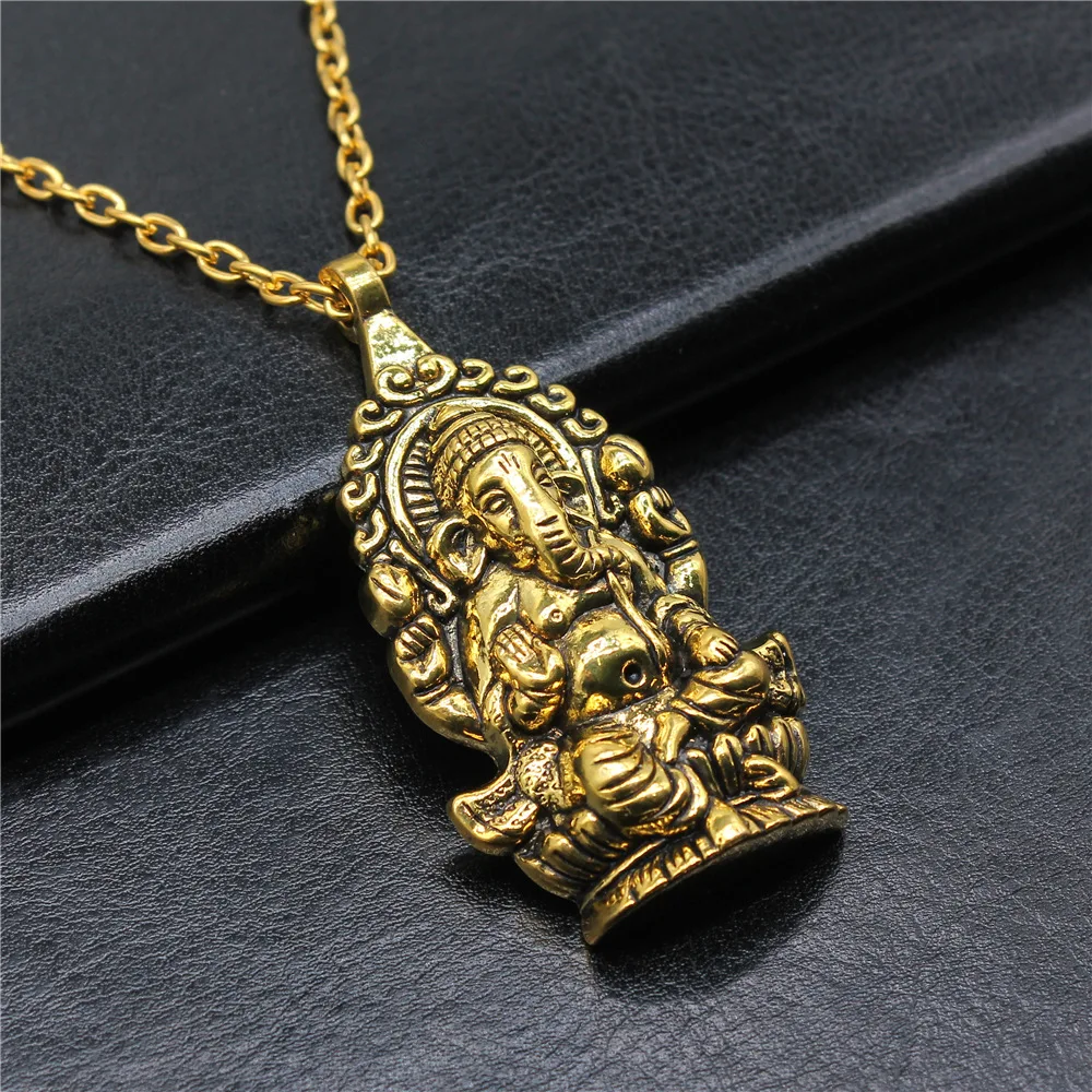 3 Colors 62x32mm Ganesha Buddha Elephant S Pendant Necklace For Women Men Punk Hiphop Long Chain Necklace Jewelry Accessories