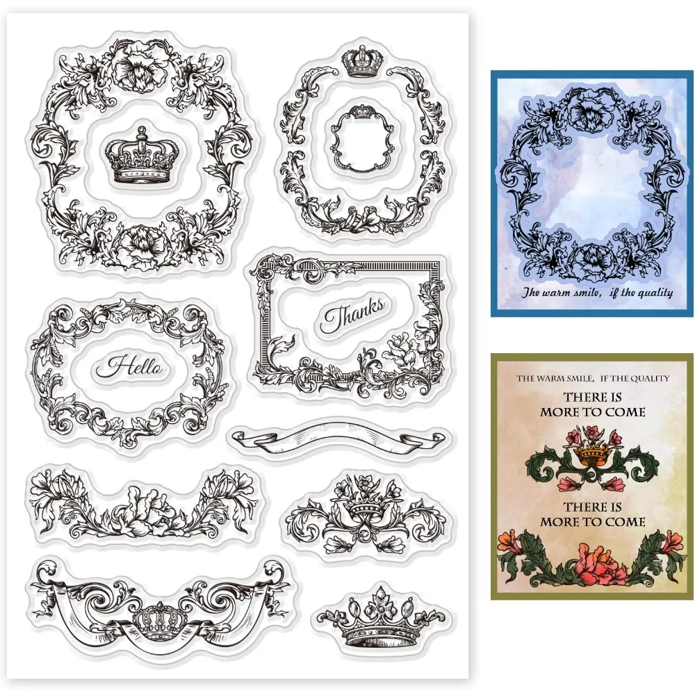 Plant Crown Clear Stamps for Cards Making Vintage Vine Edges Corners Clear Stamp Seals Transparent Album Journal Home Decoration