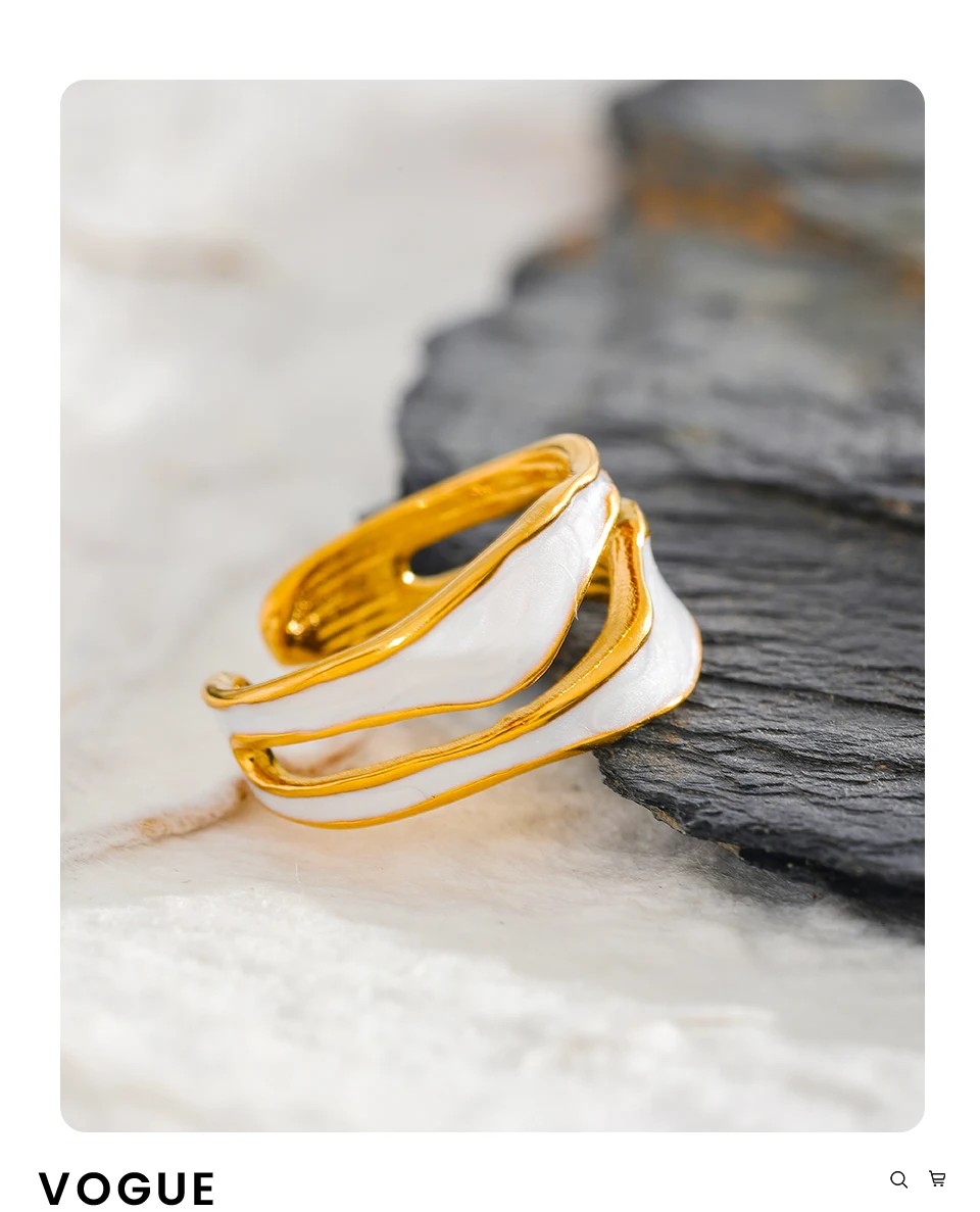Yhpup Fashion White Enamel Creative Irregular 316 Stainless Steel Open Ring Waterproof Women Jewelry Stylish Charm Bijoux New