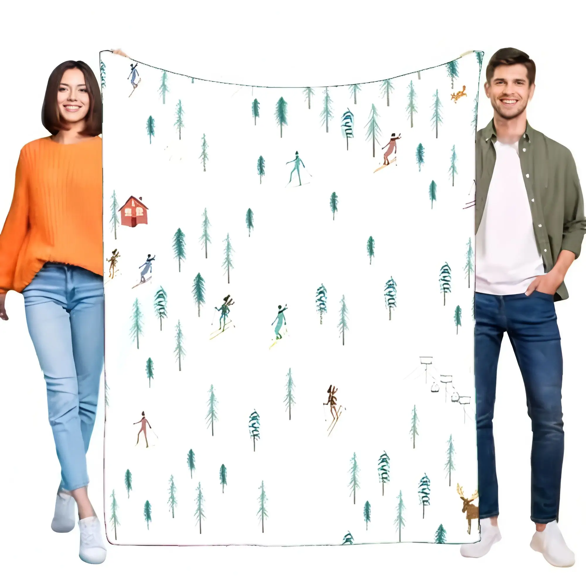 Coperta invernale da sci, morbida e accogliente per la decorazione della casa del divano letto, regalo leggero ideale per gli appassionati di sci e gli amanti dell'inverno