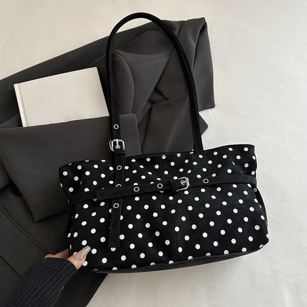 Lässige Schultertasche mit Polka-Dot-Muster, im koreanischen Stil, große Kapazität, ideal für den täglichen Gebrauch, Handtasche mit Schnallenriemen, Schultertasche für Damen. – Detail 5