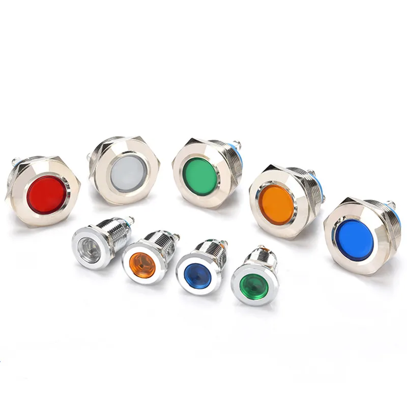 12/16/19/22/25MM indicador de metal impermeable LED tornillo pin lámpara de señal 3v 5v 12V 24V 110V 220V rojo/amarillo/azul/verde/blanco IP67