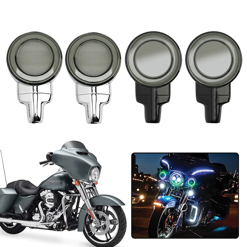 

2PCS LED Motorcycle Turn Signal Lights Angel Eye DRL For Harley 1999-later FLSTC 2001-later Touring Smoke/Chrome Accessory
