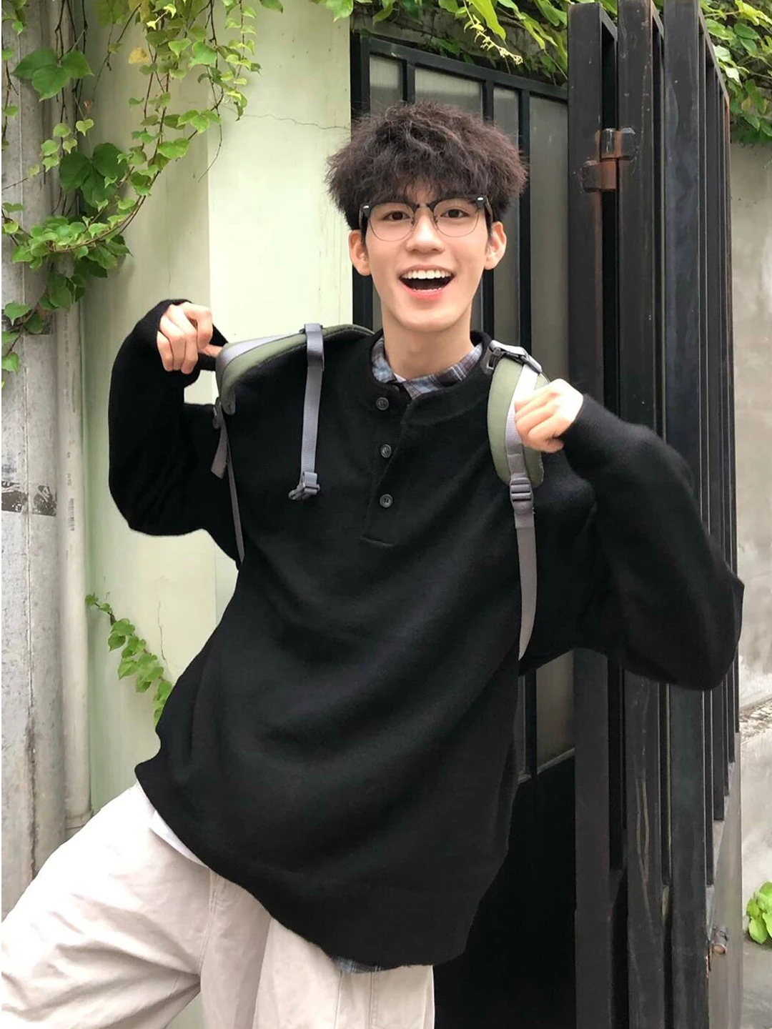 

Мужской трикотажный свитер Cleanfit в американском стиле, черный, с воротником хенли, базовая рубашка, молодежный стиль, осенне-зимняя мода