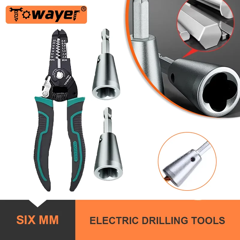 Multi Functional Twisting Tool 6mm Hexagonal Hand Electrician Twisting Wire 1.5-6 Square 2-6 Way Drilling Tool Twisting Wire