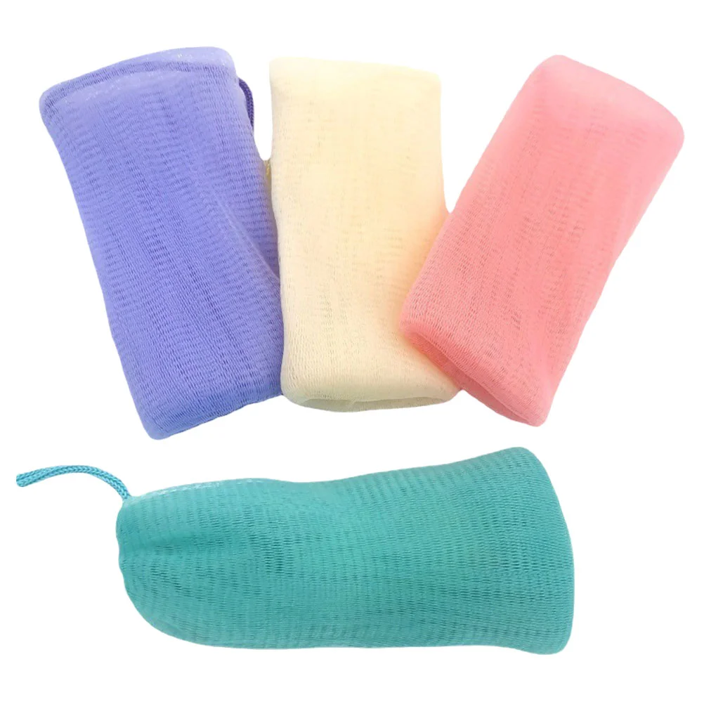 4 Pcs Soap Foaming Mesh Bag Beige Bags Bar Accessories Drawstring Exfoliating Pouch Holder Net Hanging