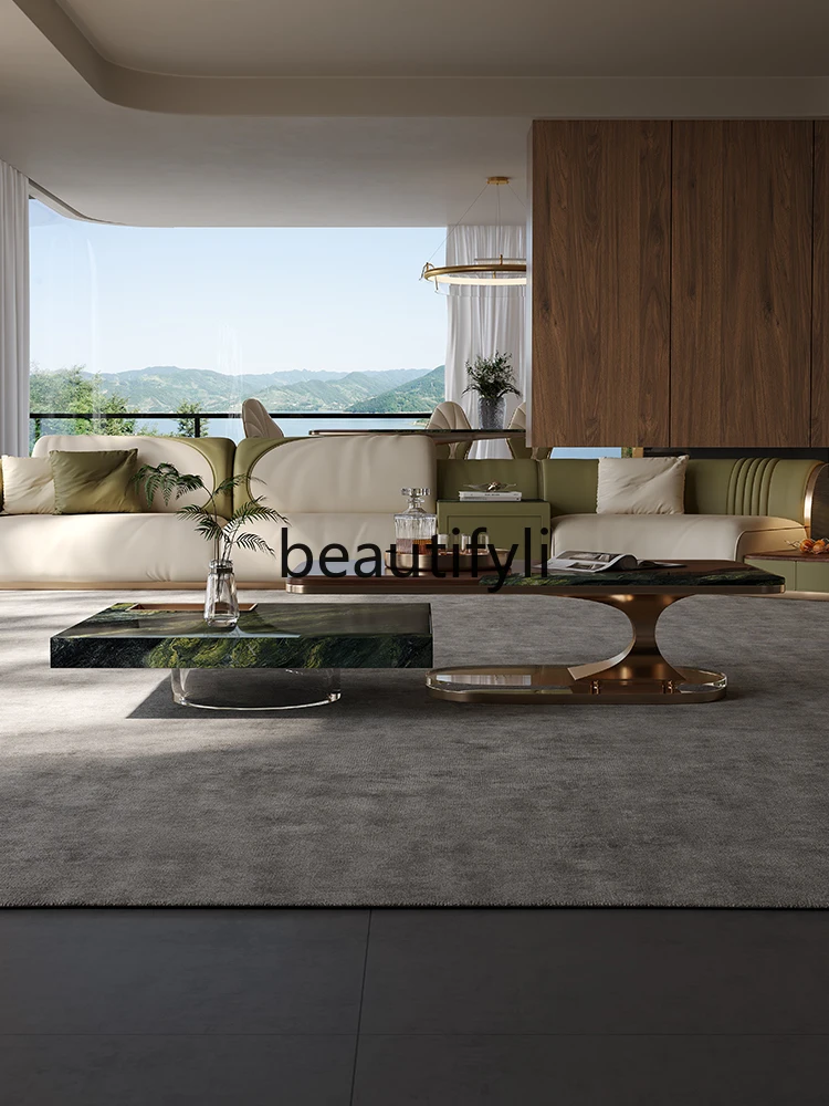 Italian light luxury living room natural luxury stone edge few combination designer creative square table coffee table