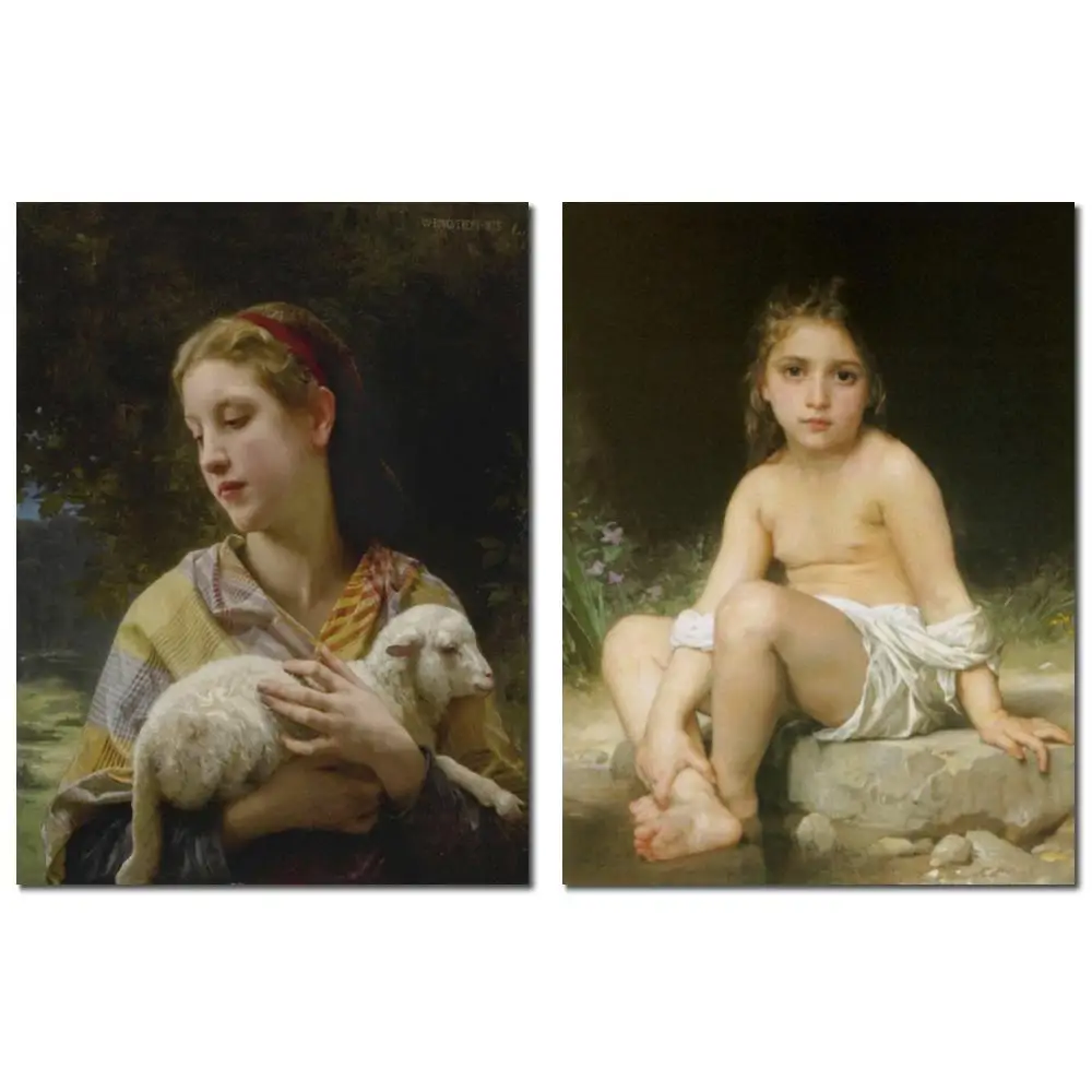 Rural Life Canvas Art Oil Painting Shepherdess William Adolphe Bouguereau Innocence Portrait Artwork Bedroom Home Office Decor