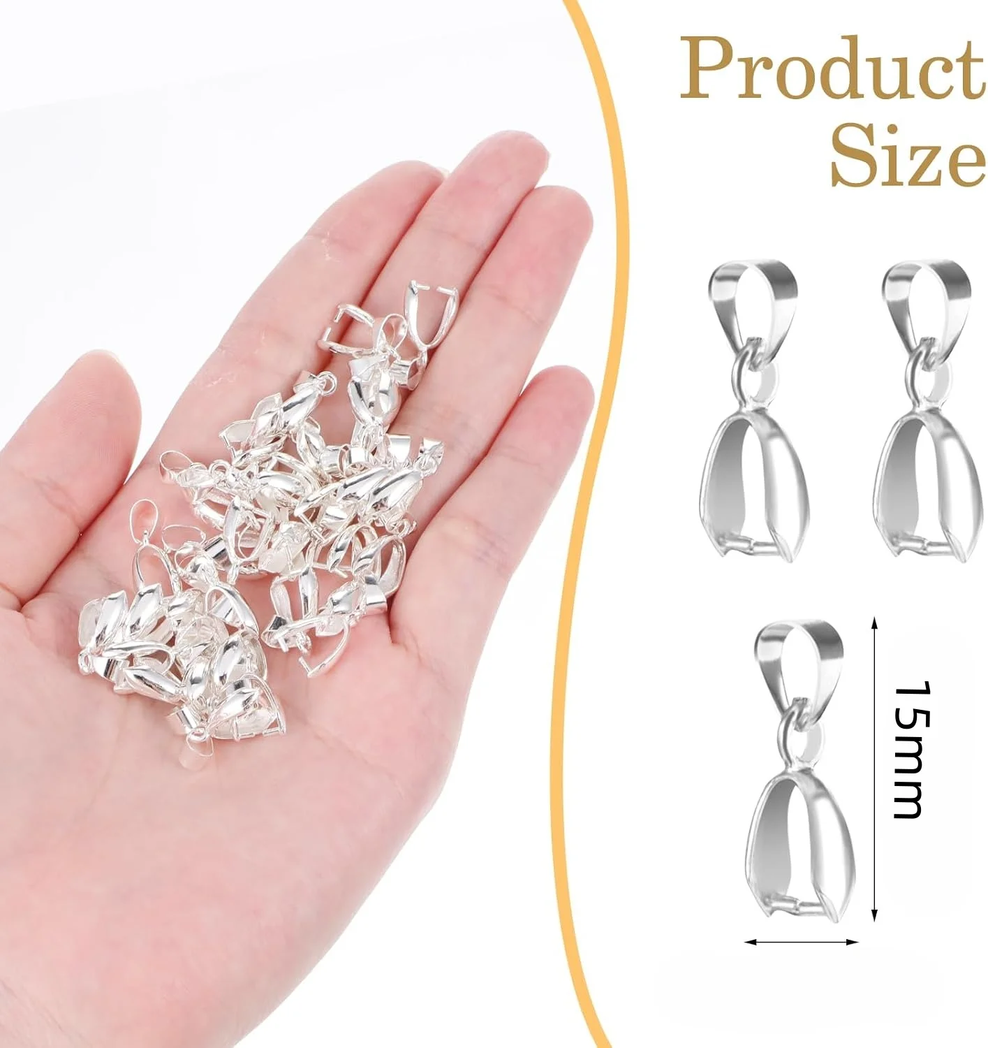 Size M 10/50PCS 925 Silver Findings Connector Bale Pinch Clasp Pendant Fittings Bail