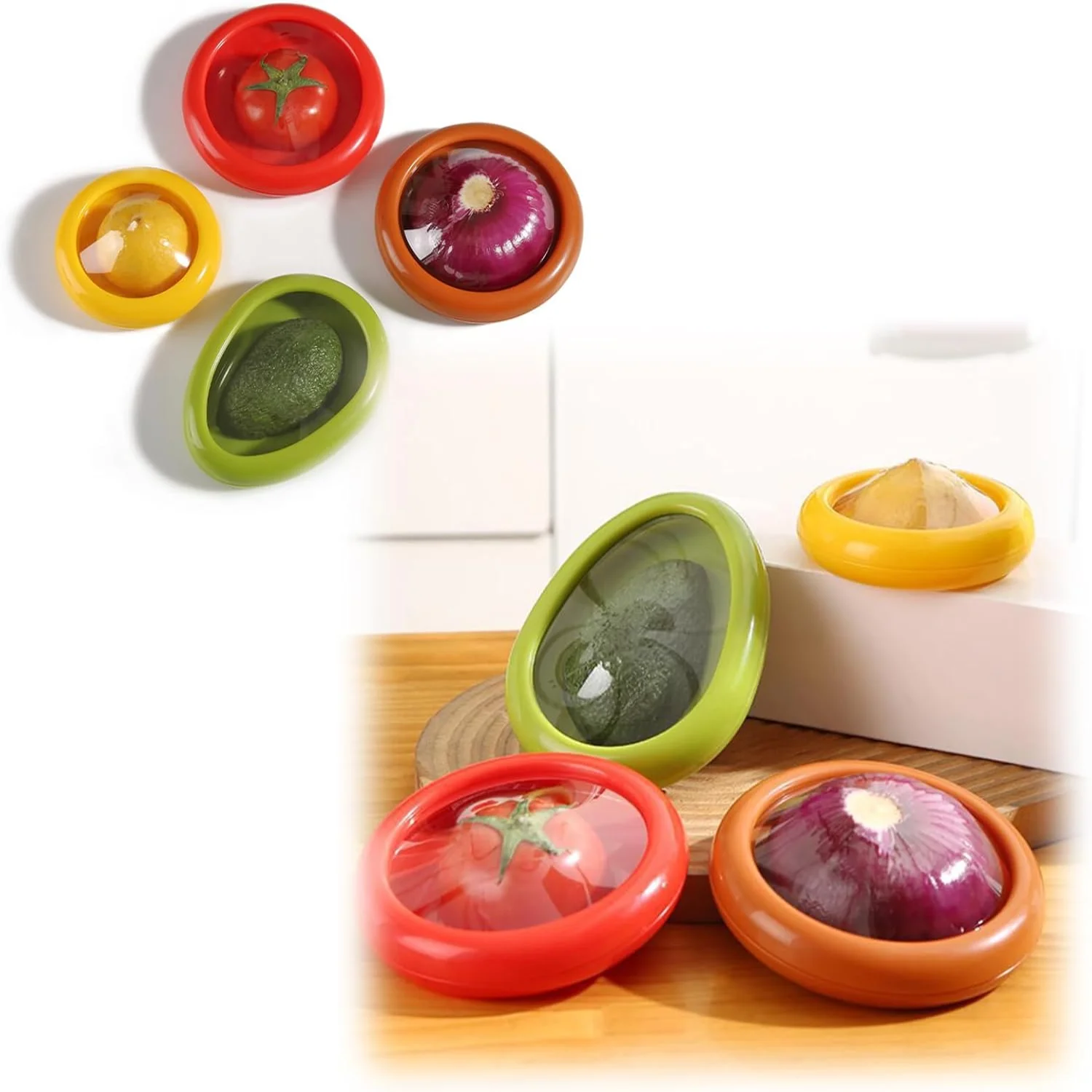 4 Pcs Silicone Fruit  Box, Avocado Saver and Tomato Holder, Fruit and Vegetable Anti-Oxidation  Box for Onion, Tomato Lemon, Fru