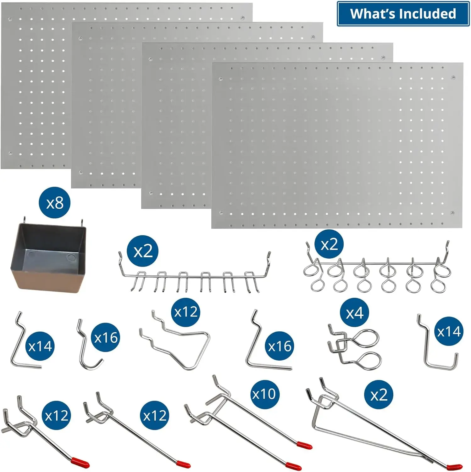 Metal Pegboard Wall Organizer, 128 PC Pegboard System, Easy to Install Storage with Hooks, Bins, and Tool Organizer for Wall, Cr