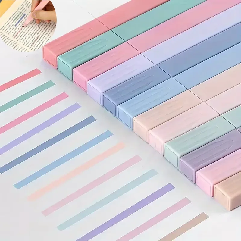 6/12pcs Pastel Highlighter Set Chisel Tip Smudge-Proof Pens Color Drawing Pen Notes Watercolor Pens Diary Office School Supplies