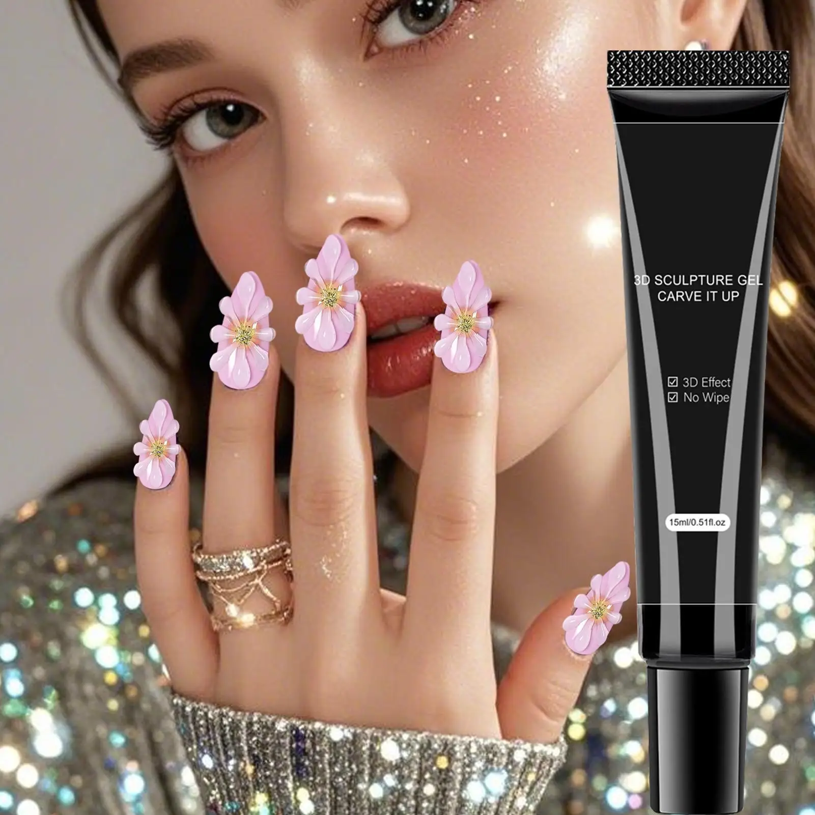 15ml Clear Non-Stick Hand Nail Molding Glue 3D Modeling Rhinestone Glue Soak Off Nail Artss Gel Kit For Daily, Formal, Wedding