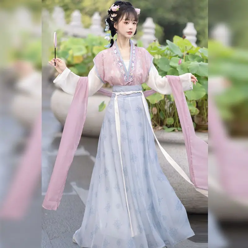 

Tang Dynasty Hanfu Set - Women's Beizi Jacket with Round Collar & High-Waist Eight-Part Skirt Elegant Chinese Costume