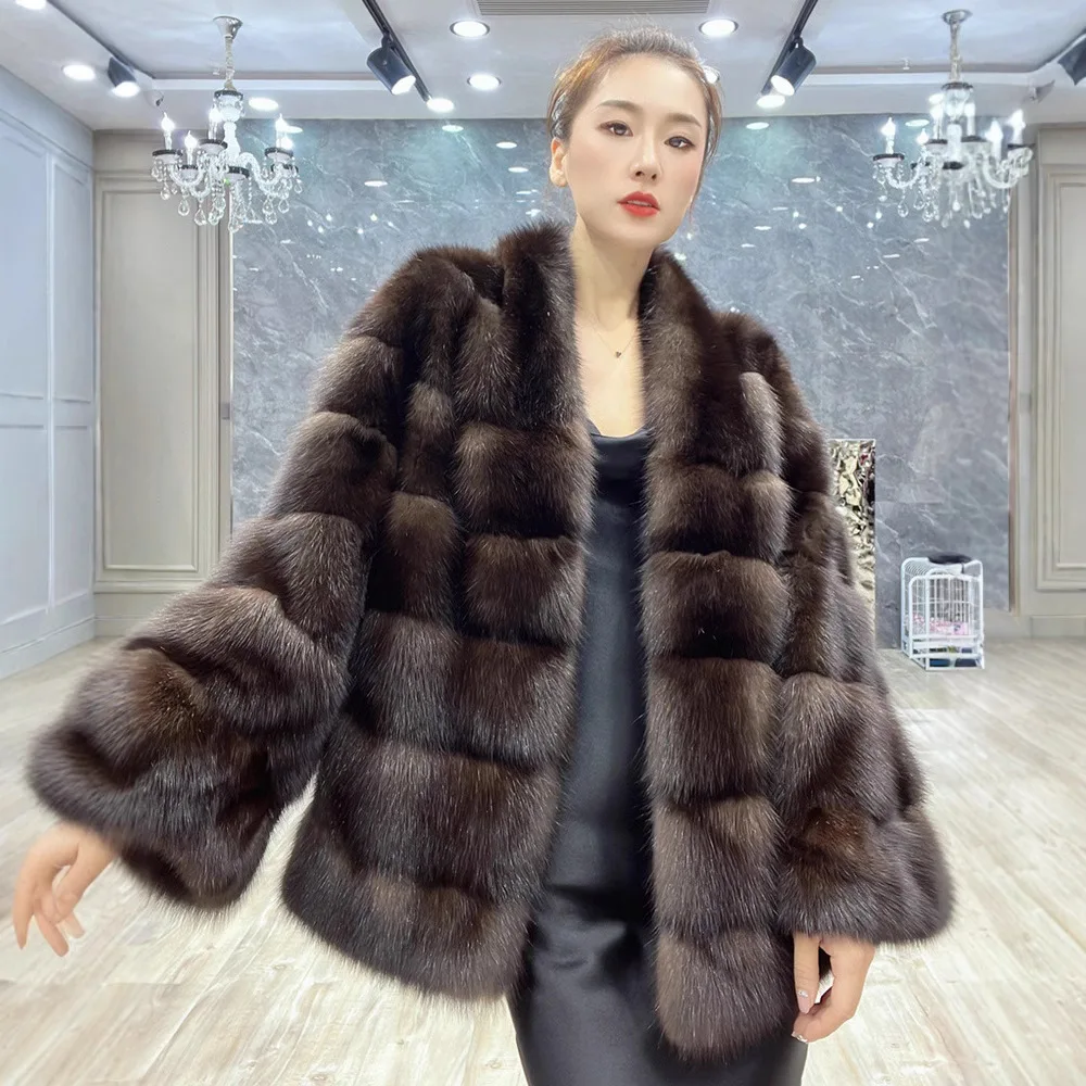 2023 new mink V-neck fur coat for women, loose and slimming, faux fur winter warm jacket