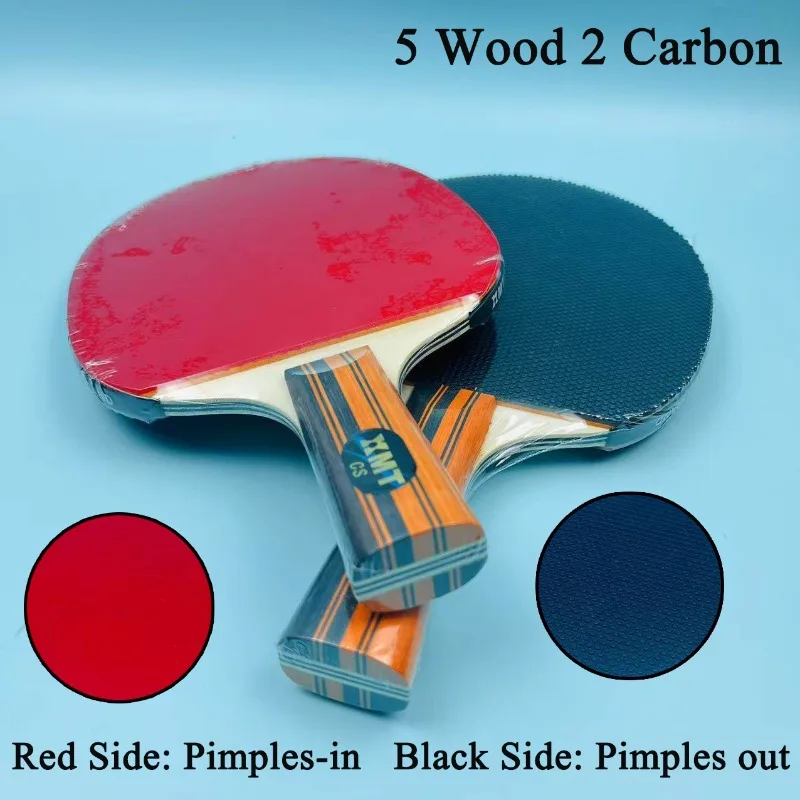

Ракетка для настольного тенниса с красными шипами внутри и черными шипами снаружи, 5 слоев дерева, 2 слоя карбона, профессиональная ракетка для пинг-понга для начинающих, для тренировок