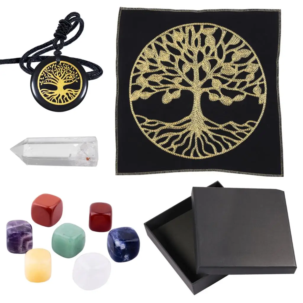 Healing Crystal Stone Totem Mat Meditation Kit For Beginners Divination Wiccan Altar Supplies Witchcraft Chakra Balancing