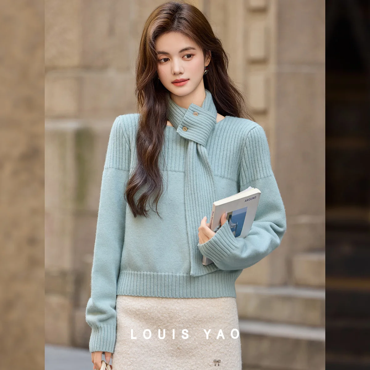 

LOUIS YAO New Detachable Scarf Knit Jumper 2025 Autumn/Winter Knitwear Versatile Layering Piece Sweet Style Women's Sweater