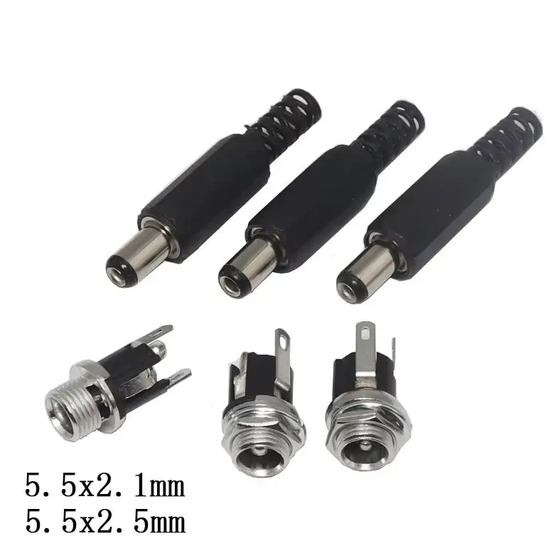 【10Set】5.5x2.1mm 5.5x2.5mm DC Power Plug Male Female Jack Socket Nut Panel Mount DC Power Adapter Connector