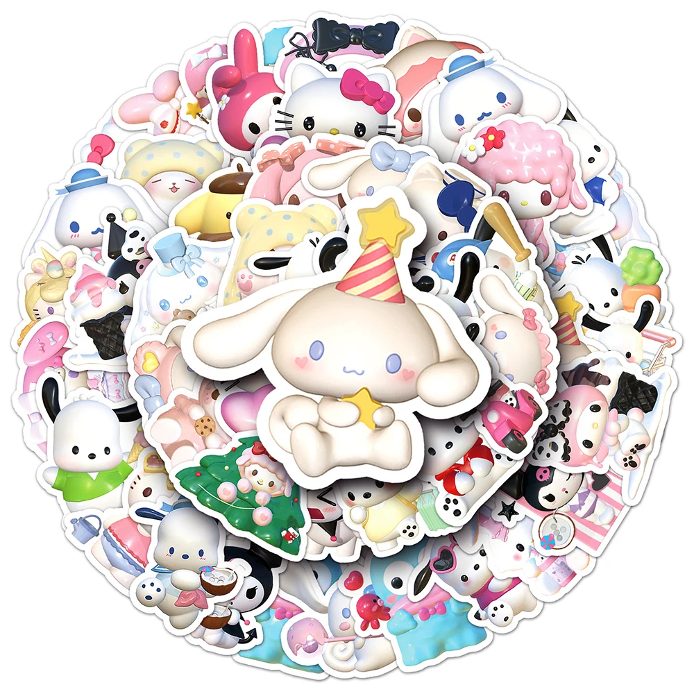 10/30/50 Uds dibujos animados 3D Sanrio pegatinas lindas Anime Hello Kitty Kuromi Pochacco calcomanías ordenador teléfono nevera pegatina Kawaii Decoración