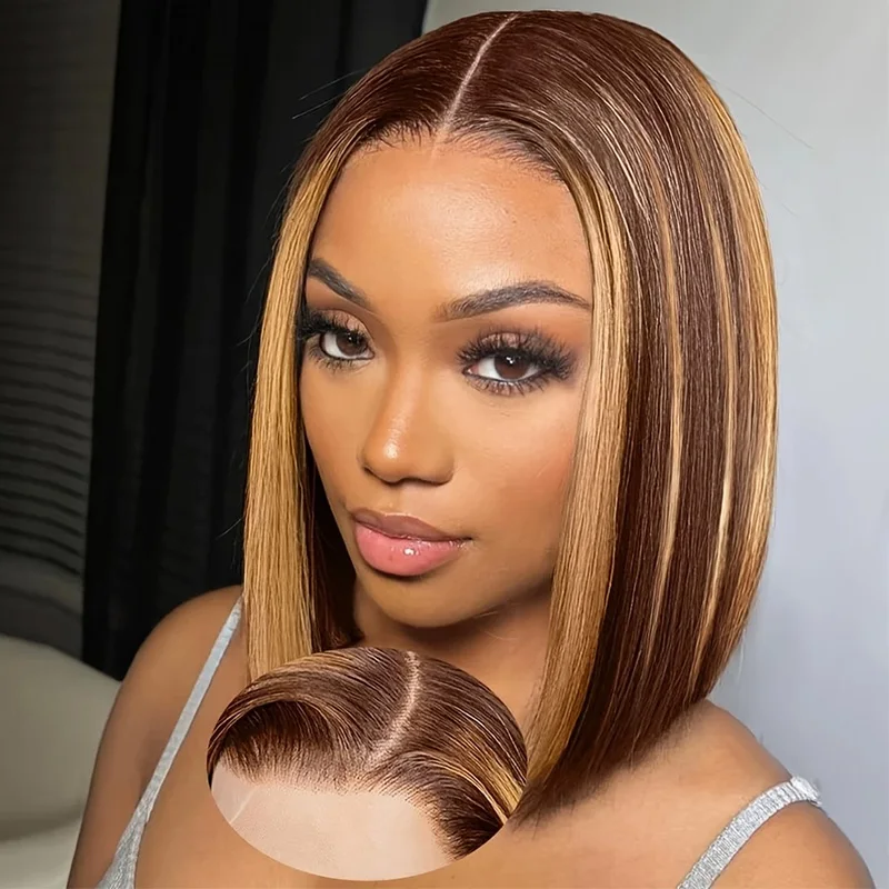 

Highlight 4/27 Bob Wig Human Hair 13x4 HD Transparent Lace Front Wigs Human Hair Pre Plucked Short Bob Glueless Straight Wigs