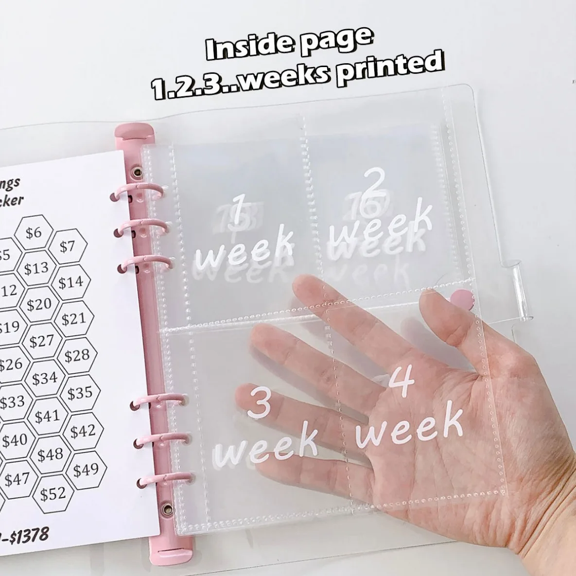 A5 52 Week saving Challenge quaderno raccoglitore a fogli mobili con 13 fogli quaderno interno Journal Planner forniture di cancelleria per ufficio