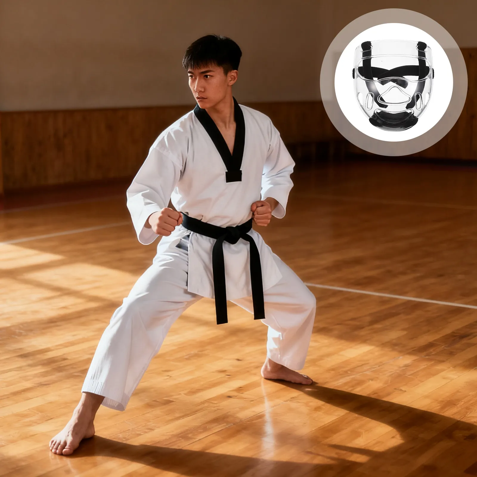 

2Pcs Taekwondo Face Guard with Detachable Shield Lightweight Martial Arts Headgear for Youth Adult Wrestling Training Equipment