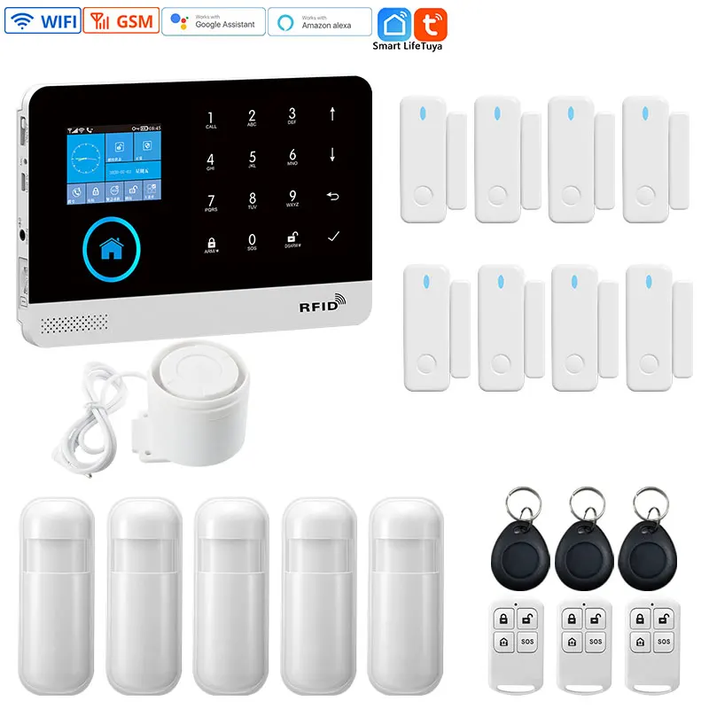 

Home Security Alarm System Wifi GSM Tuya APP Connection 433Mhz 2.4 Inch Screen Wireless Door Sensor Infrared Motion Detector Kit