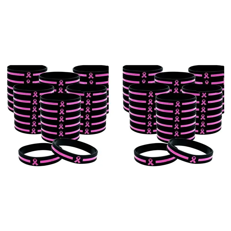 

B29C-72 Pcs Breast-Cancer Awareness Bracelets Bulk Items Accessories Simple Pink Ribbon Silicone Wristbands