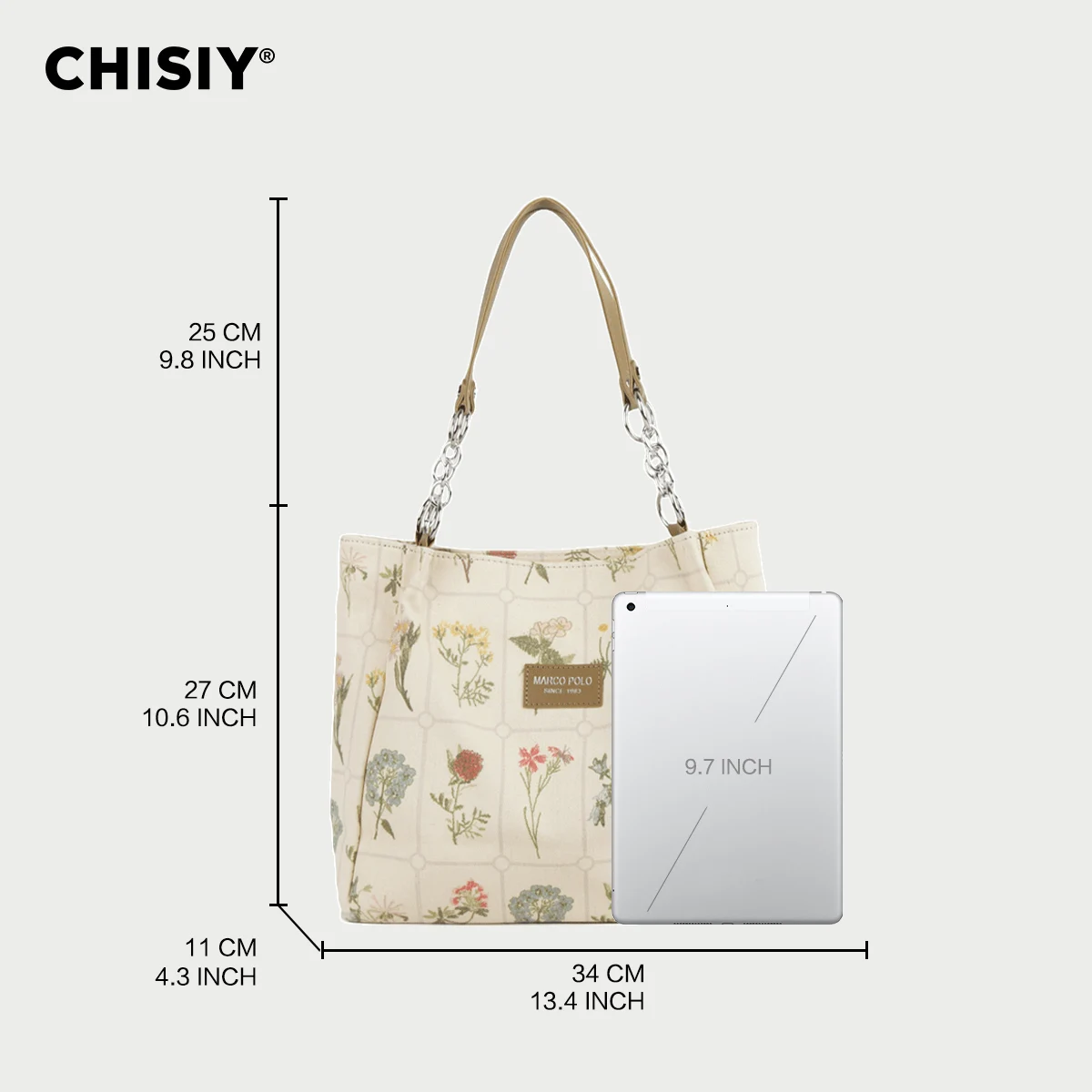 CHISIY Original handmade floral print large capacity commuting tote bag, simple and elegant Valentine\'s Day gift shoulder bag