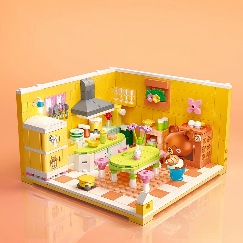 Creative City Street View 4in1 Villa Building Block Cute Bear Play House Bedroom Architecture Mini Bricks Toys Gift For kid Girl