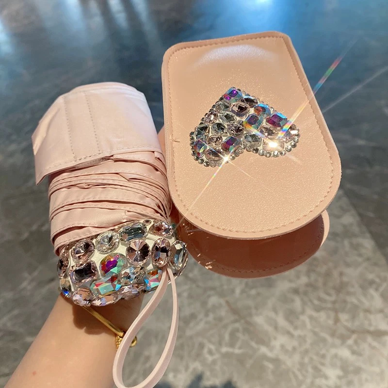 

Зонт от солнца Bling Diamond с любовью, сумка через плечо, складной солнцезащитный козырек от ультрафиолета, зонтик от солнца, дождливый зонт от солнца