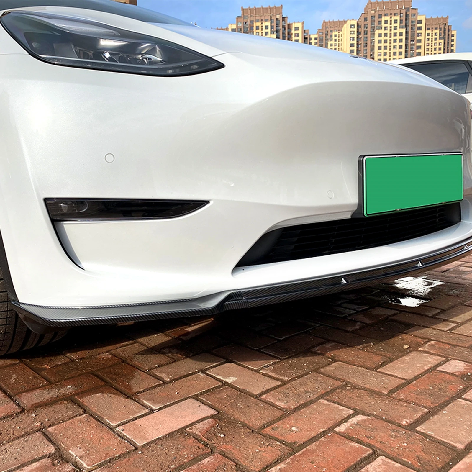 Для Tesla Model Y 2020 2021 2022 2023, спойлер на передний бампер, ABS, углеродное волокно, глянцевый черный нижний сплиттер, защитное лезвие