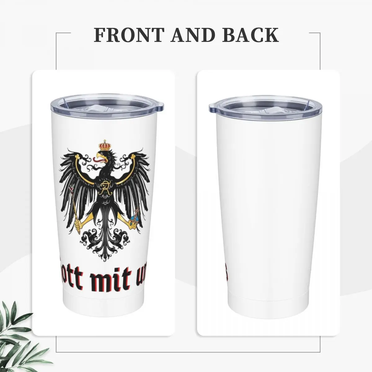 God With Us Stainless Steel Tumbler German Flag Eagle Thermal Mug With Straws and Lid Large Mugs Cup Cold and Hot Water Bottle