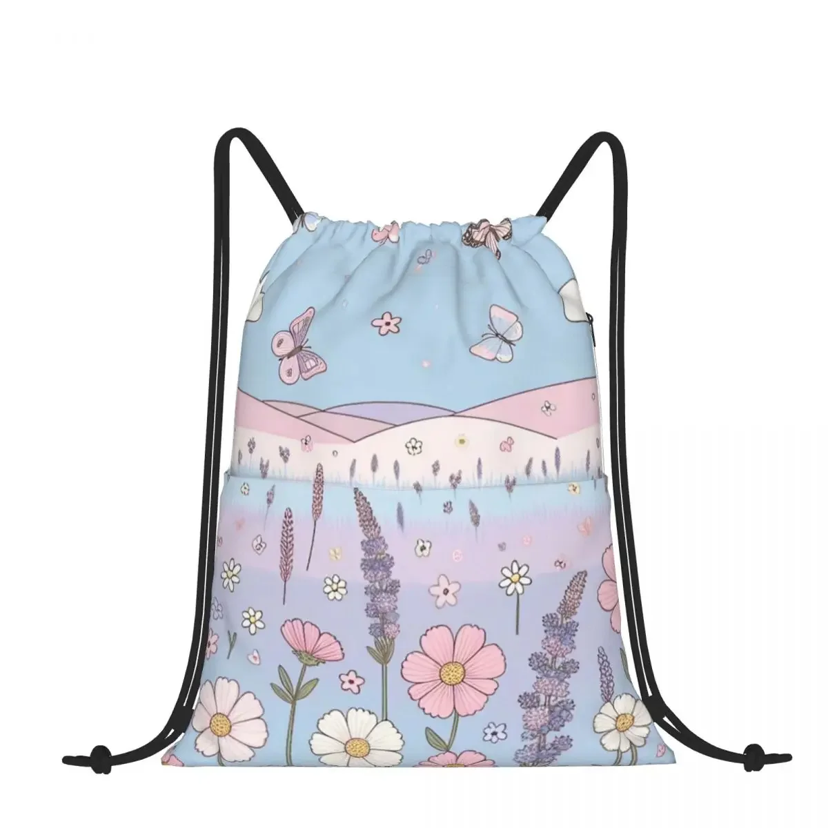 

Drawstring Backpack Pastel Meadow Bliss Shoulder Bag Zipper Pocket Sports & Travel Hikes Portables Bag