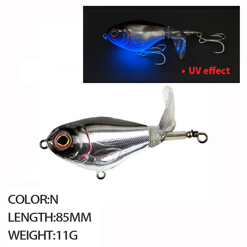 75mm 17g Topwater Popper Fishing Lures UV Luminous Whopper Artificial Hard Baits Glow Swimbait with Rotating Soft Tail Bass Pike view 5