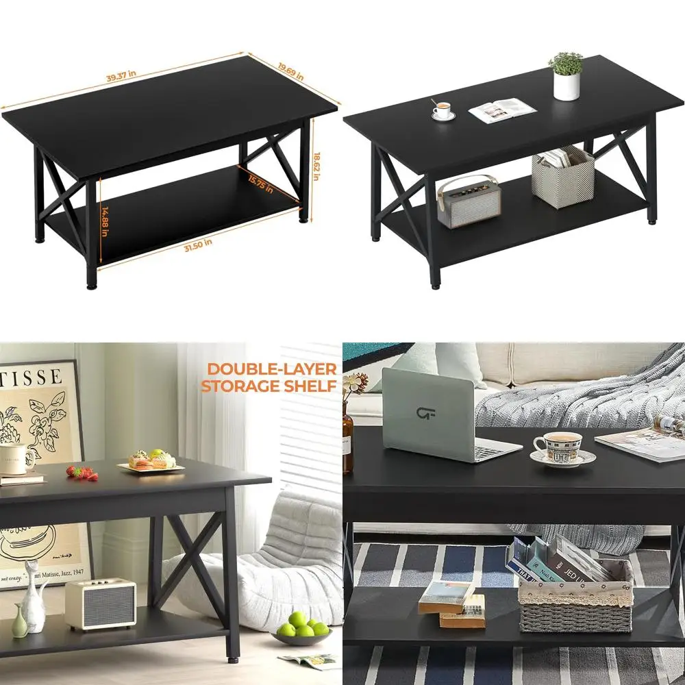 

39 Rectangular 2-Tier Storage Coffee Table, Modern Farmhouse Style for Living Room & Home Office, Easy Assembly
