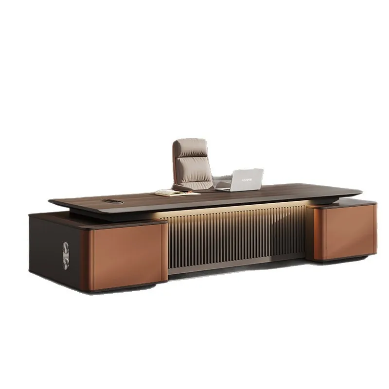 New Chinese Style Desk, Executive Desk, Thickened Varnished Tabletop, Modern Minimalist Short Cabinet Boss Desk and Chair Set