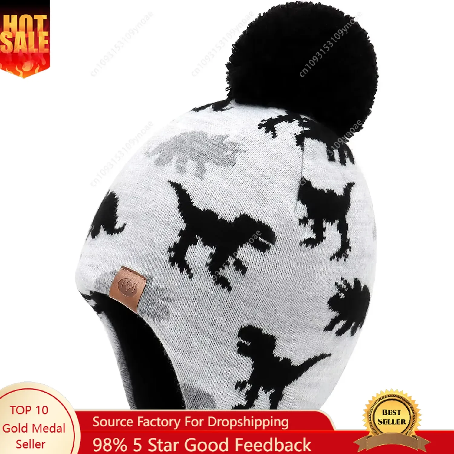 Dinosaur Beanie Hat Pom Kint Hats Cozy Lining Winter Skull Cap Man Women Outdoor Activies Knitted Caps Fashion Cute