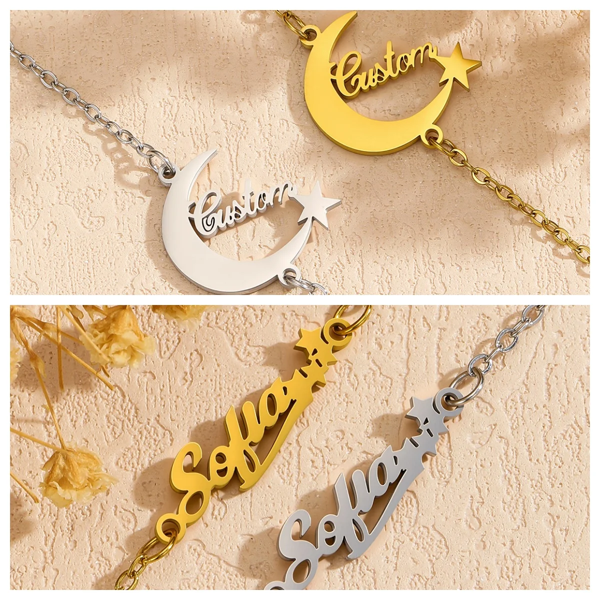 

Stainless Steel Star & Moon Series Custom Name Bracelet For Baby Women Personalized Child Kid Anklet Family Gift Jewelry