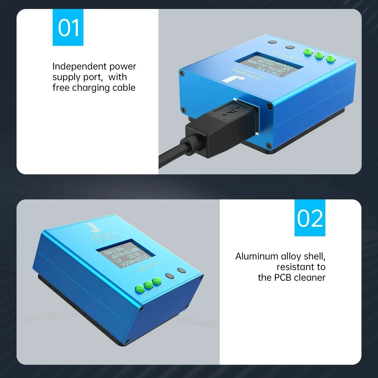 JCID GT01 OLED Screen Tester for Phone, Optiocal Detection Probe, Auto Recognization of TFT FOG Screen,  OLED Screen