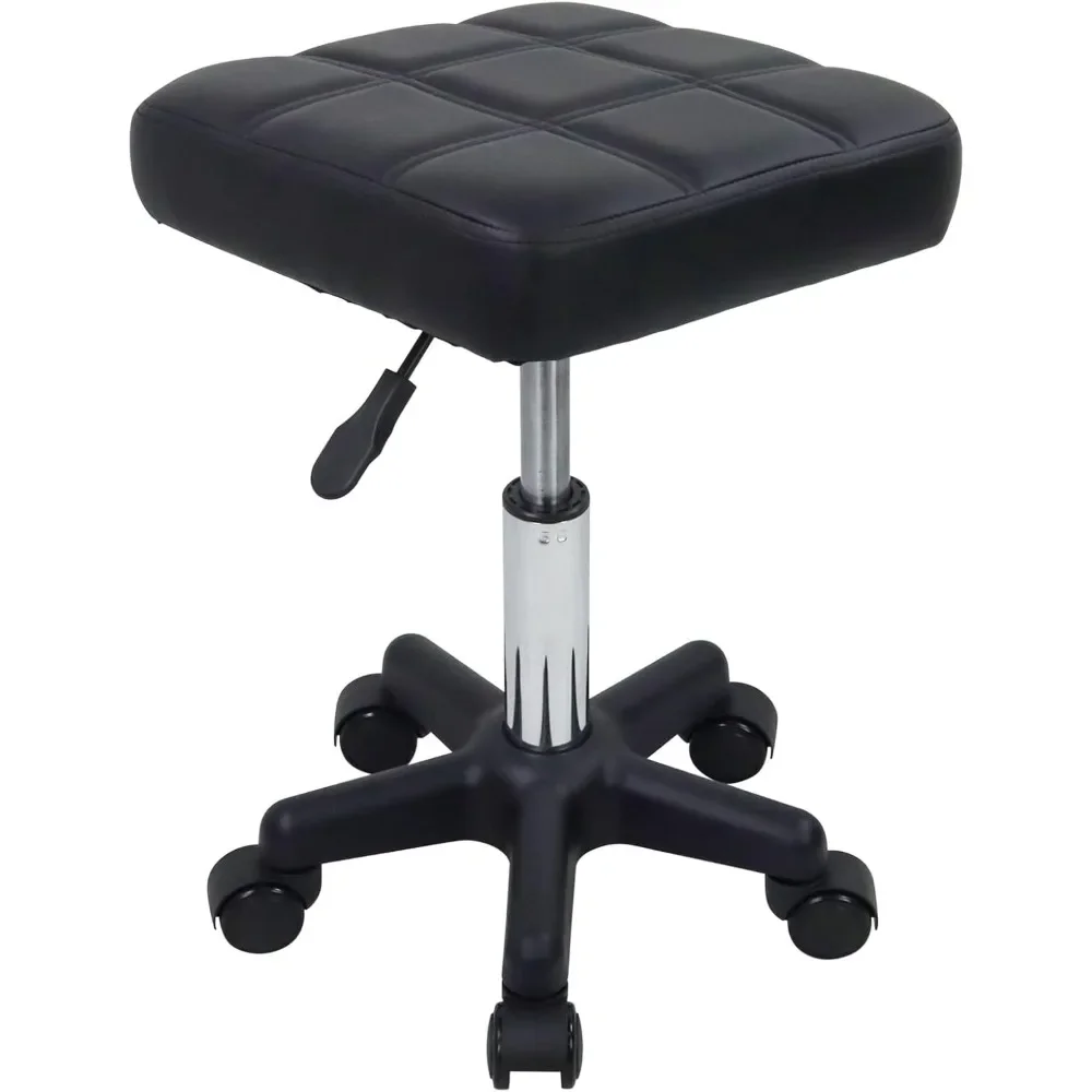 Salon Rotating Chair ,Square Swivel Stool with Wheels Leahter Rolling Stool Height Adjustable Stool for Spa Salon Massage Black