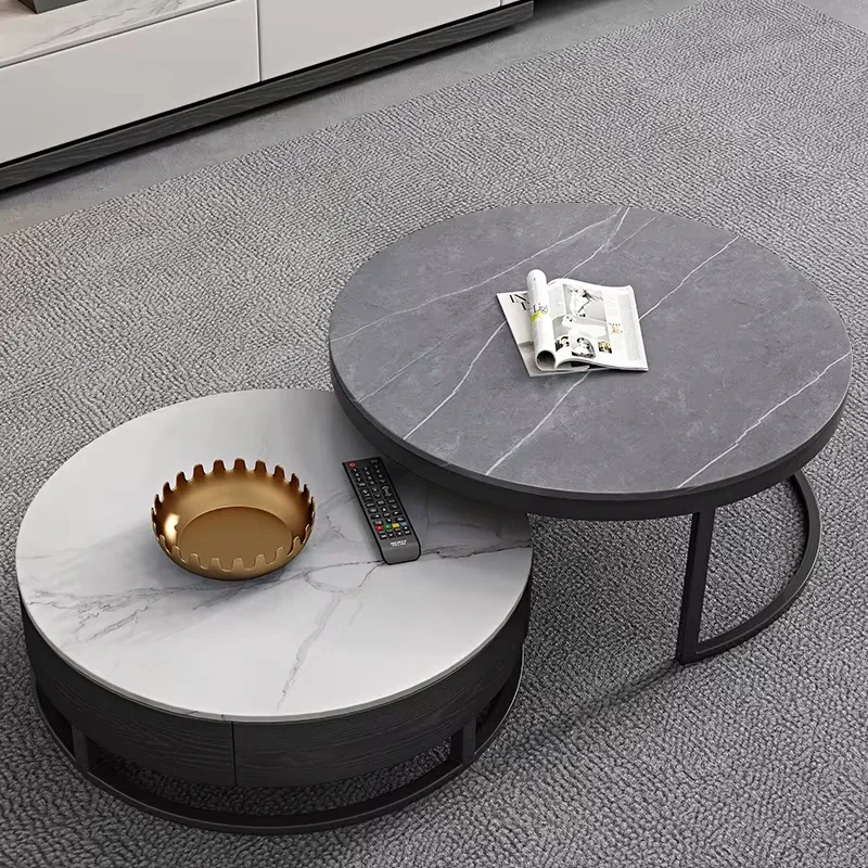 Modern Center Tea Table Set for Home Living Space Hidden Storage Creative Round Wooden Coffee Table, 360° Rotating Surface