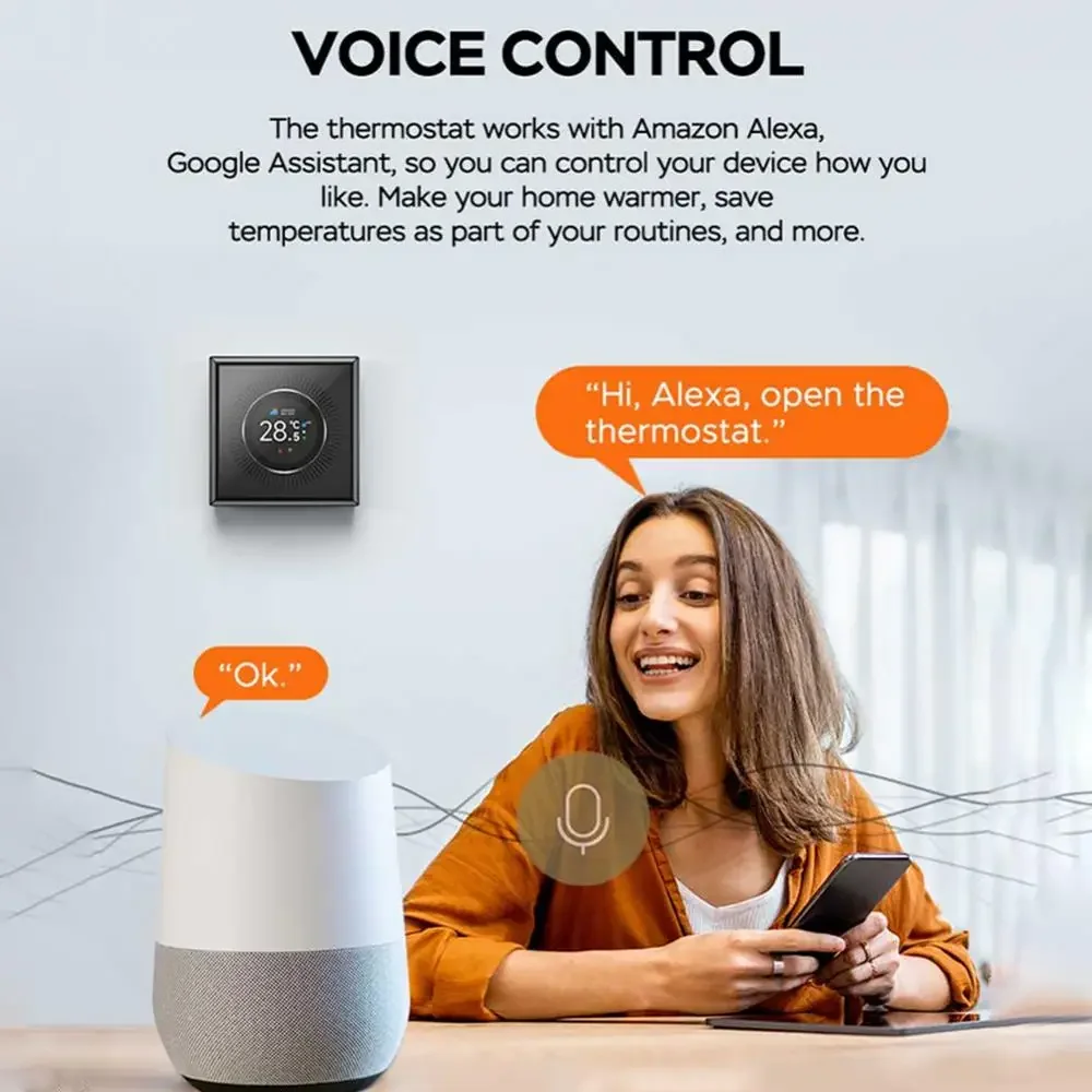 Tuya WiFi Smart Knob Contrôleur de température, Affichage numérique, Électrique, Chauffage au sol, Eau, Gaz, Bomicrophone pour Alexa, Google Home