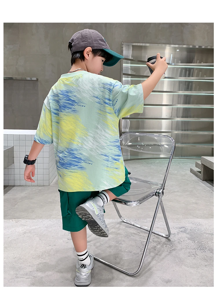 2-teiliges Set für Jungen im Alter von 5-14 Jahren, Teenager-Kinderbekleidung, neuer Sommeranzug für Kinder, Kurzarm-T-Shirt + Shorts, lässiges Street-Outfit. – Detail 11