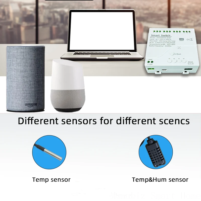 Tuya Smart 7-32V WiFi 4 Channel Relay With Temperature Humidity Sensor Passive Dry Contact Switch RF433  Alexa Alice Compatible